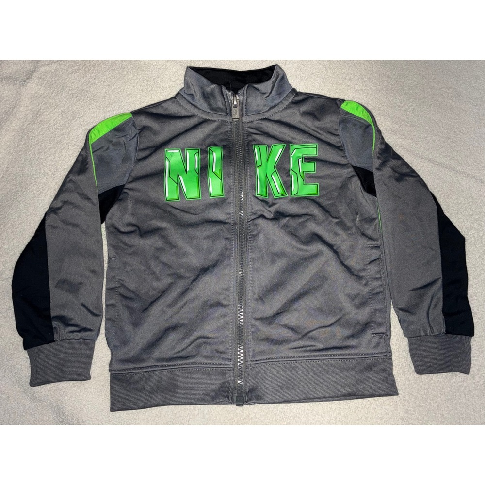 Nike Toddler Boys Gray Lime Green Full Zip Track Jacket 24M I488-023